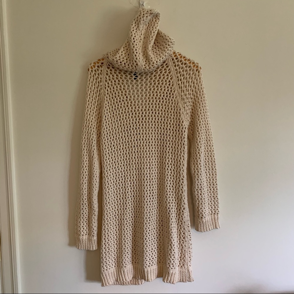 Pure Handknit Peace Hoodie Cotton Sweater, Cream, S/M - Picture 9 of 15
